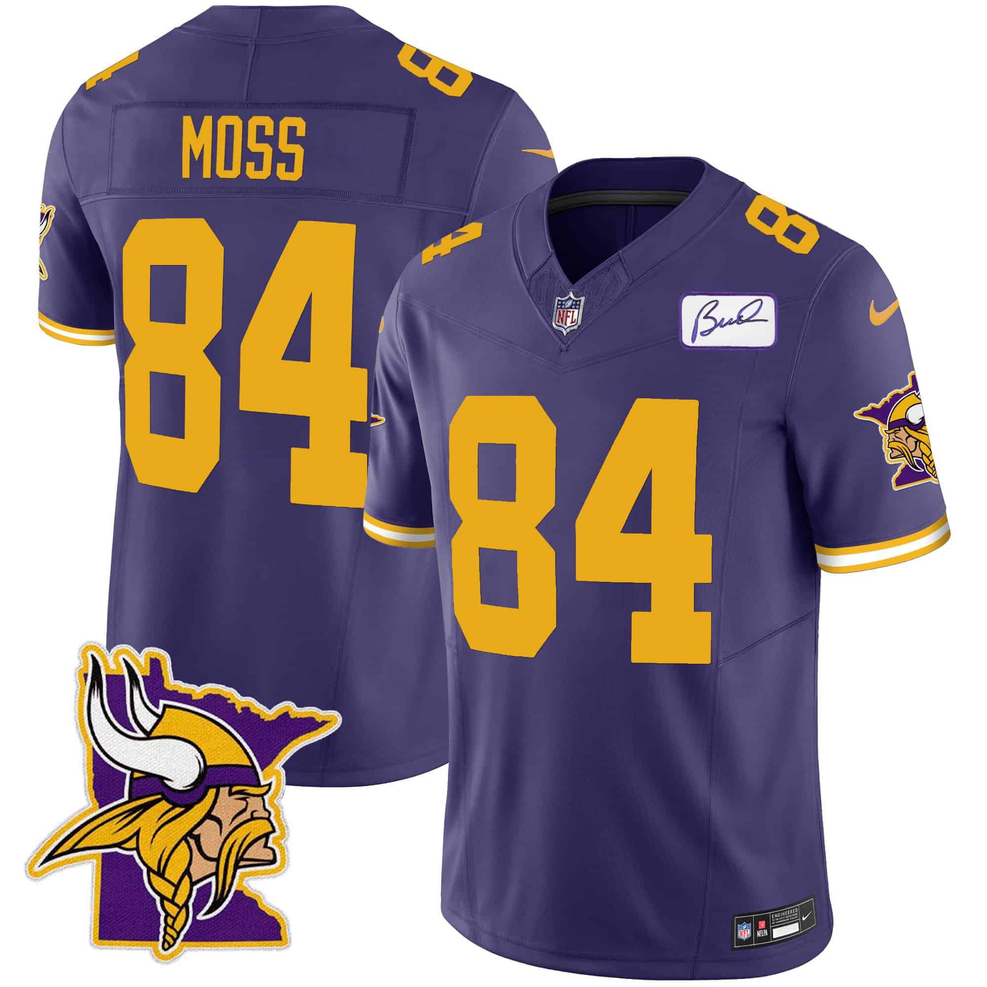 Men Minnesota Vikings 84 Moss Purple 2024 Nike Patch Classic Limited NFL Jersey style 2